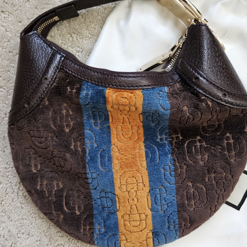 Auth Gucci Brown Mini Bag with Blue and Orange Stripes - Picture 2 of 12